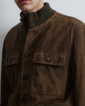 Brera padded field jacket in suede leather with a knitted collar. Green - Muschio