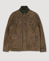 Brera padded field jacket in suede leather with a knitted collar. Green - Muschio