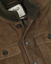 Brera padded field jacket in suede leather with a knitted collar. Green - Muschio