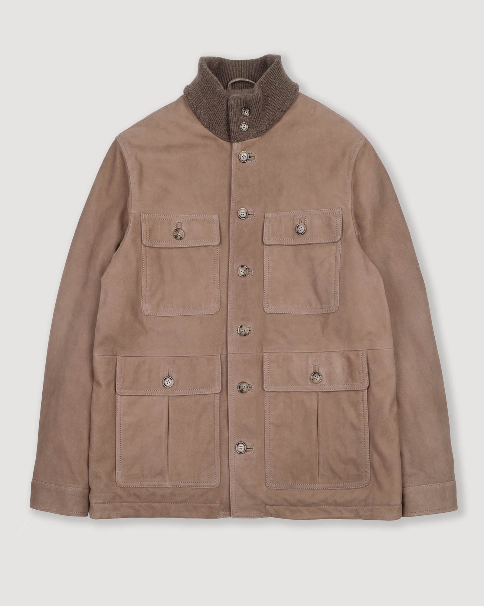 Brera Padded Field Jacket In Suede Leather With A Knitted Collar Grege