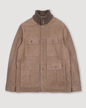 Brera padded field jacket in suede leather with a knitted collar. Brown - Grege