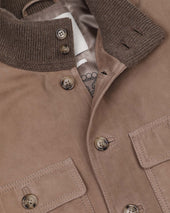 Brera padded field jacket in suede leather with a knitted collar. Brown - Grege