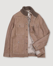Brera padded field jacket in suede leather with a knitted collar. Brown - Grege