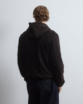 Coyle reversible hooded jacket in suede leather and waterproof fabric. Brown - Ebano/Military
