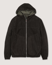 Coyle reversible hooded jacket in suede leather and waterproof fabric. Brown - Ebano/Military