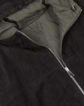 Coyle reversible hooded jacket in suede leather and waterproof fabric. Brown - Ebano/Military