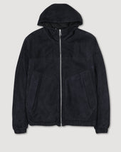 Coyle reversible hooded jacket in suede leather and waterproof fabric. - Blue