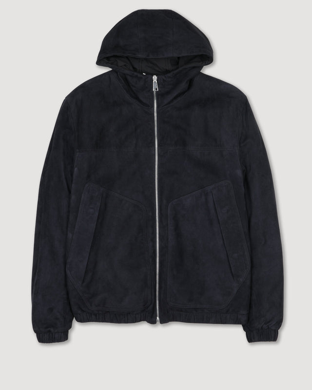 Coyle reversible hooded jacket in suede leather and waterproof fabric. - Blue