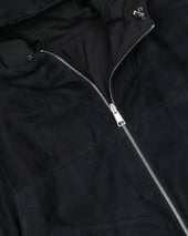 Coyle reversible hooded jacket in suede leather and waterproof fabric. - Blue