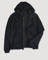 Coyle reversible hooded jacket in suede leather and waterproof fabric. - Blue