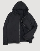 Coyle reversible hooded jacket in suede leather and waterproof fabric. - Blue