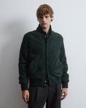 Voyd padded bomber jacket in suede leather. Green - Verdone
