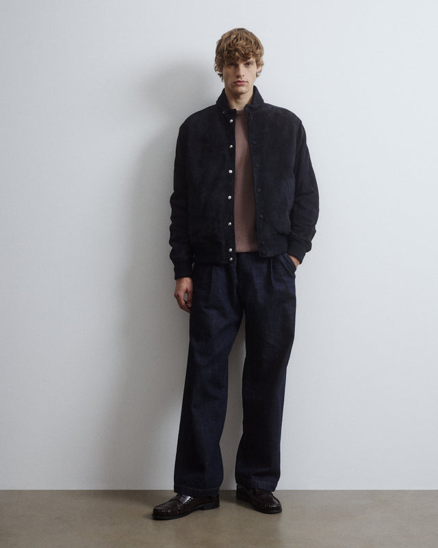 Voyd padded bomber jacket in suede leather. Blue - Dark blue