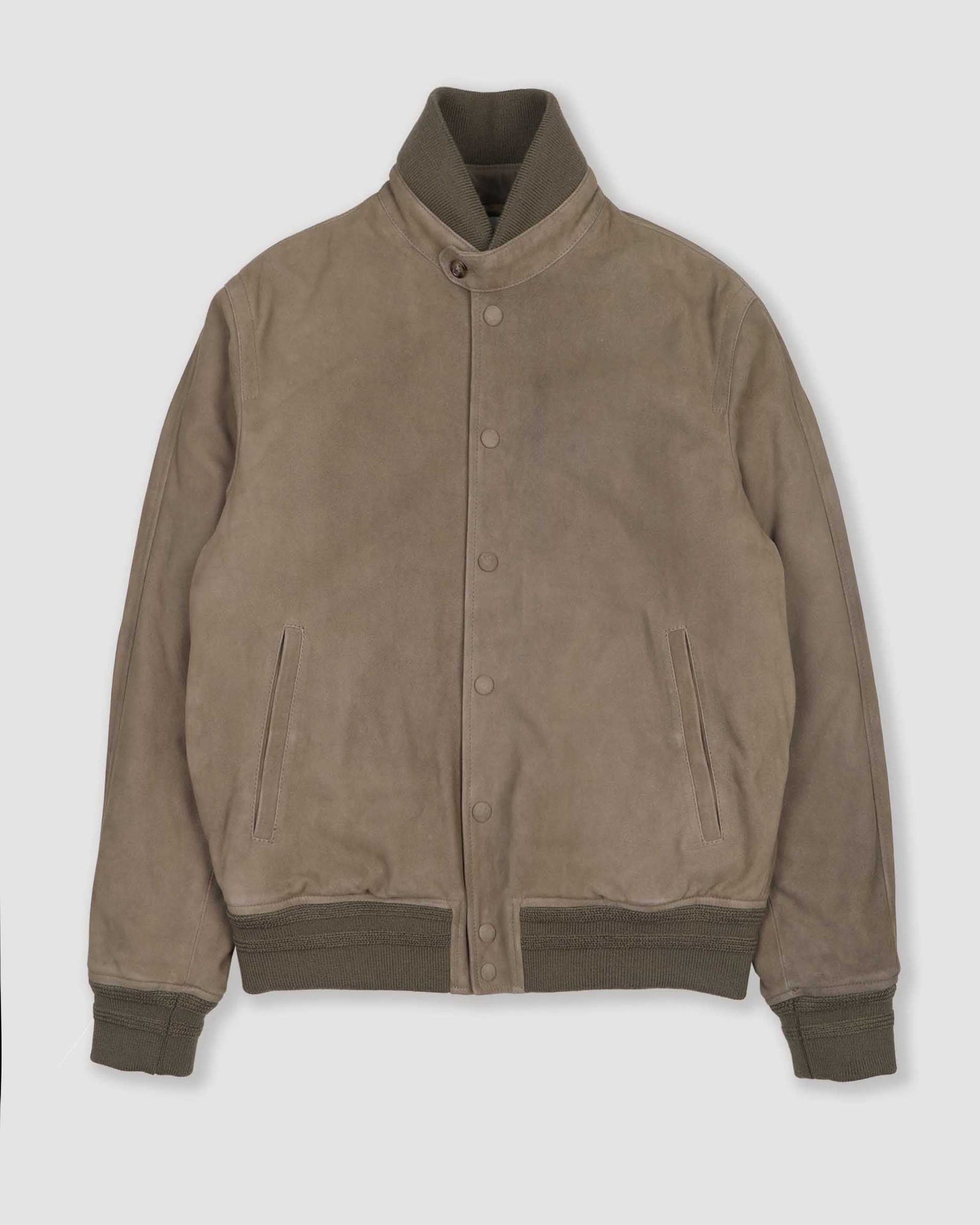 Voyd Padded Bomber Jacket In Suede Leather Green Soldier