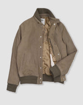 Voyd padded bomber jacket in suede leather. Green - Soldier
