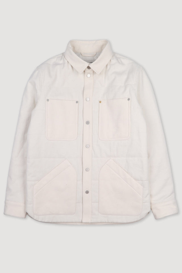 Padded overshirt in cotton drill. Cream - Ecru