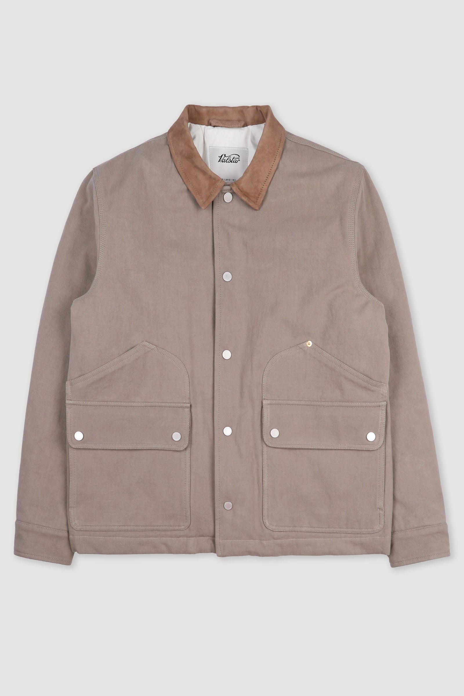Peter Padded Work Jacket In Cotton Drill With Suede Collar Beige Coloniale