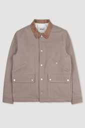 Peter padded work jacket in cotton drill with suede collar. Beige - Coloniale