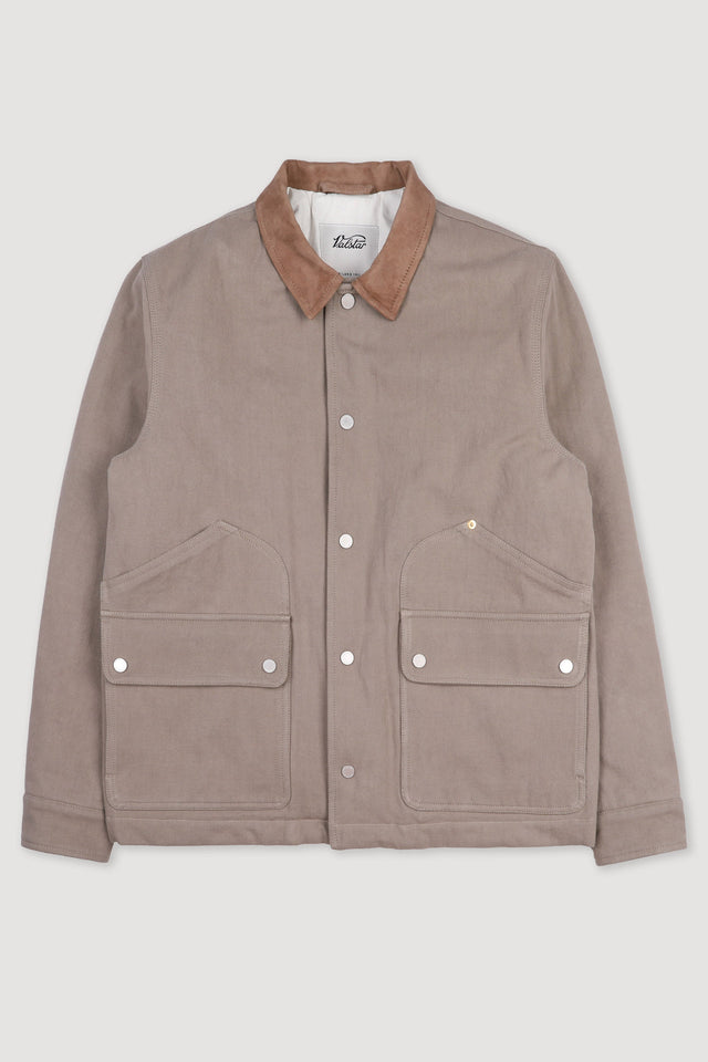 Peter padded work jacket in cotton drill with suede collar. Beige - Coloniale