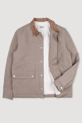 Peter padded work jacket in cotton drill with suede collar. Beige - Coloniale