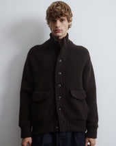 Knitted Valstarino jacket in pure virgin wool, crafted in a half English rib stitch and fully lined. Brown - Castagno