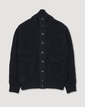 Knitted Valstarino jacket in pure virgin wool, crafted in a half English rib stitch and fully lined. Blue - Navy