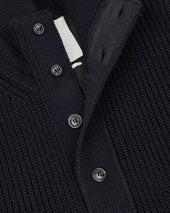 Knitted Valstarino jacket in pure virgin wool, crafted in a half English rib stitch and fully lined. Blue - Navy