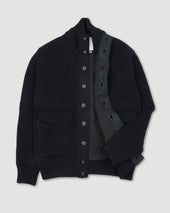 Knitted Valstarino jacket in pure virgin wool, crafted in a half English rib stitch and fully lined. Blue - Navy