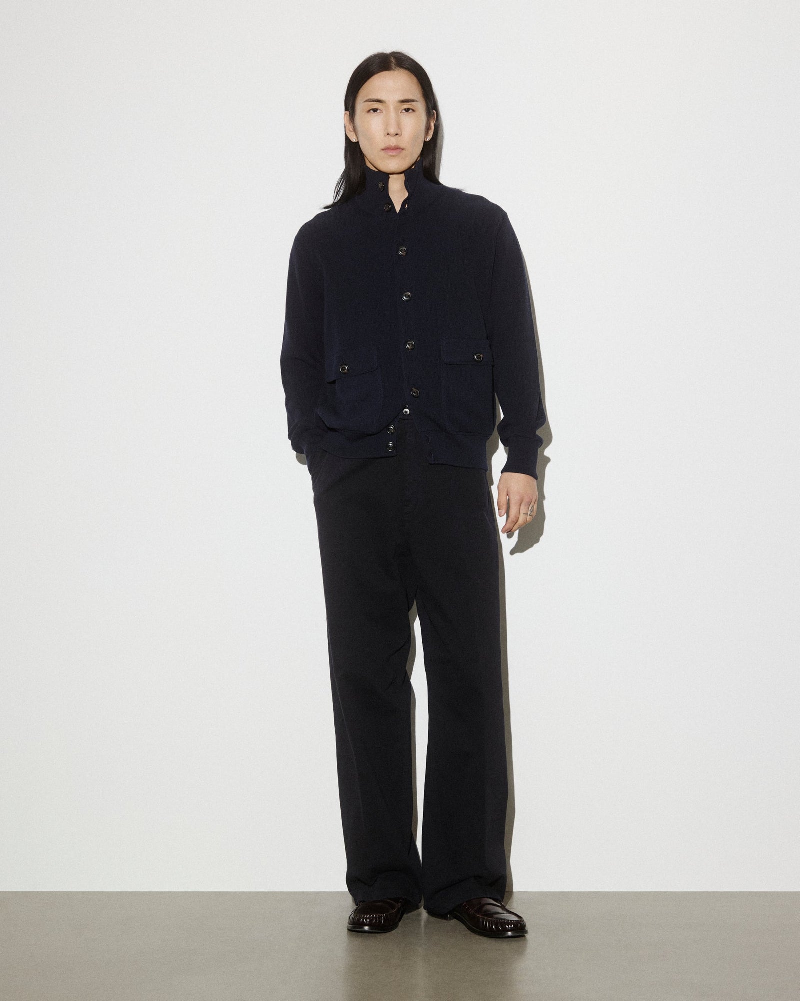 Knitted Valstarino Jacket In Cotton Crepe Yarn Crafted In A Half English Rib Stitch Blue Blu Scuro