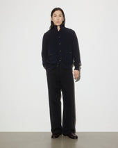 Knitted Valstarino jacket in cotton crepe yarn, crafted in a half English rib stitch. Blue - Blu scuro