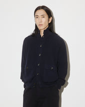 Knitted Valstarino jacket in cotton crepe yarn, crafted in a half English rib stitch. Blue - Blu scuro
