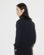 Knitted Valstarino jacket in cotton crepe yarn, crafted in a half English rib stitch. Blue - Blu scuro