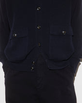 Knitted Valstarino jacket in cotton crepe yarn, crafted in a half English rib stitch. Blue - Blu scuro