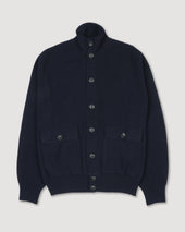 Knitted Valstarino jacket in cotton crepe yarn, crafted in a half English rib stitch. Blue - Blu scuro