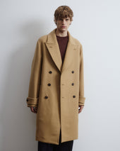 Ivy double-breasted coat in virgin wool felt, unlined. Beige - Camel
