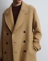 Ivy double-breasted coat in virgin wool felt, unlined. Beige - Camel