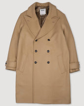 Ivy double-breasted coat in virgin wool felt, unlined. Beige - Camel