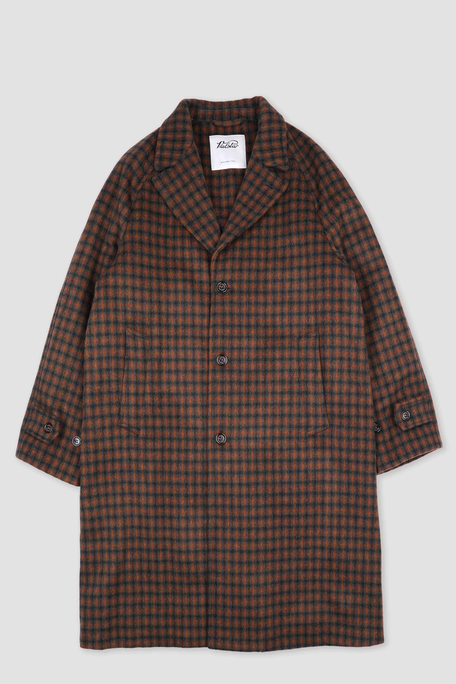 Checked Virgin Wool Overcoat Fully Lined Multicolor Grey Rust
