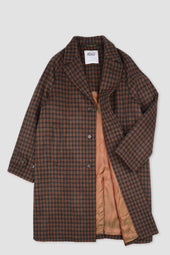 Checked virgin wool overcoat, fully lined. Multicolor. - Grey/Rust