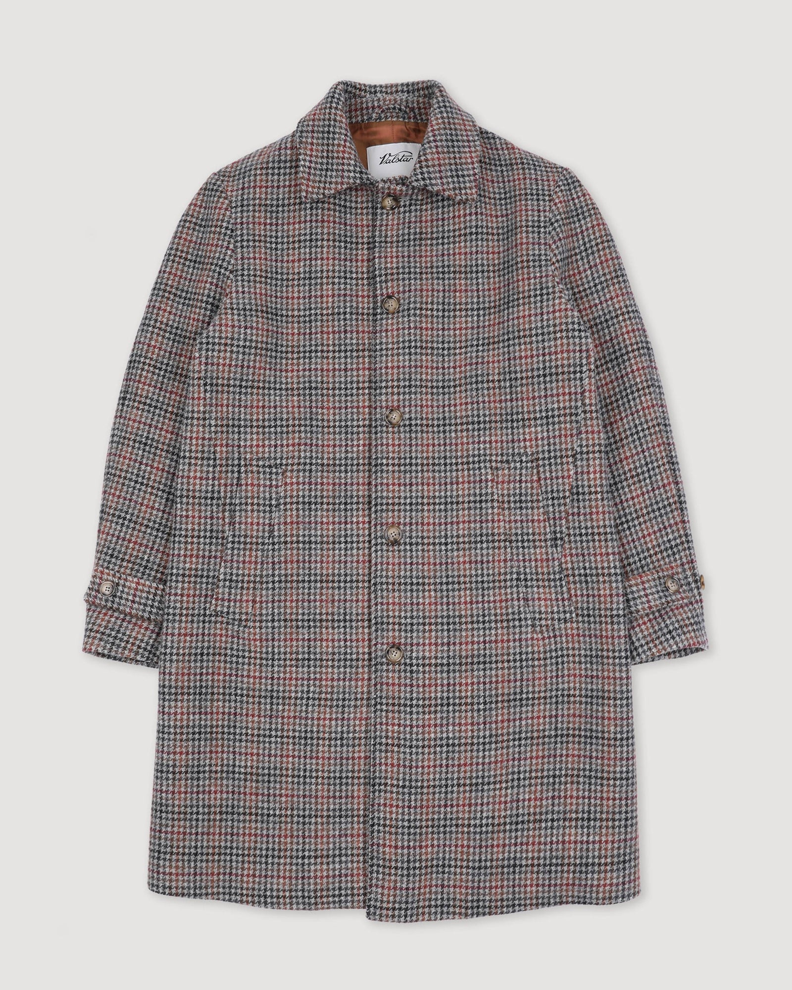 Marcello Coat In Pure Virgin Wool With Houndstooth Pattern Lined Grey