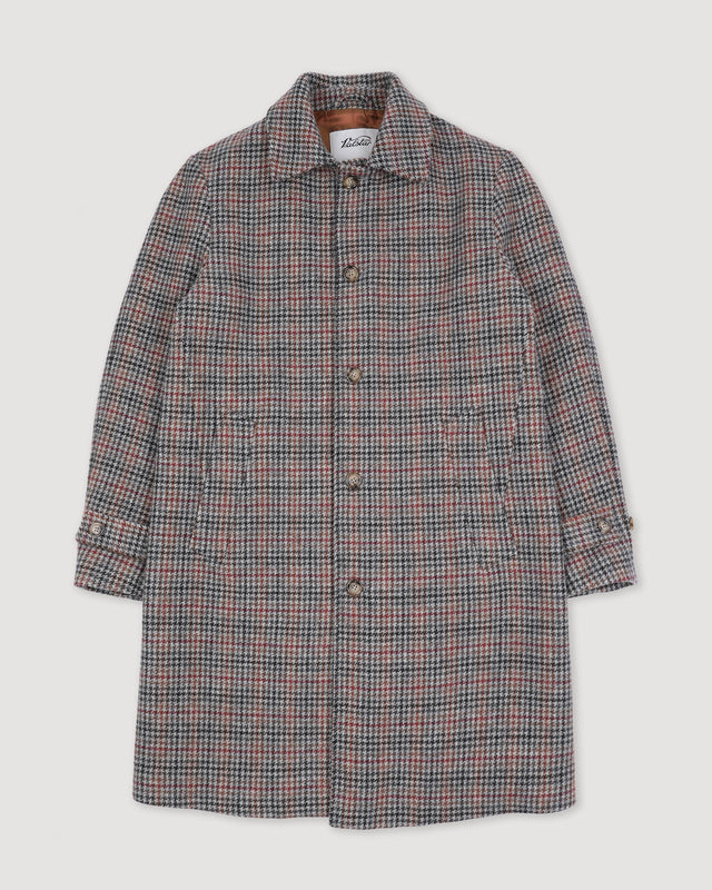 Marcello coat in pure virgin wool with houndstooth pattern, lined. - Grey