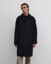 Vittorio lined overcoat in virgin wool felt fabric. - Navy