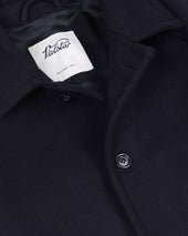 Vittorio lined overcoat in virgin wool felt fabric. - Navy