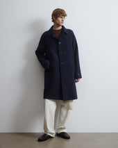 Vittorio lined overcoat in broken twill virgin wool fabric. Blue - Navy/Bluette
