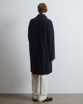Vittorio lined overcoat in broken twill virgin wool fabric. Blue - Navy/Bluette