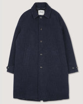 Vittorio lined overcoat in broken twill virgin wool fabric. Blue - Navy/Bluette