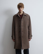 Marcello coat in check virgin wool fabric, lined - Cammello/Bluette/Marrone