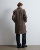 Marcello coat in check virgin wool fabric, lined - Cammello/Bluette/Marrone