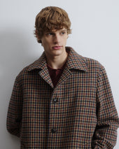 Marcello coat in check virgin wool fabric, lined - Cammello/Bluette/Marrone