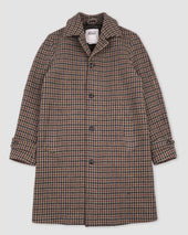 Marcello coat in check virgin wool fabric, lined - Cammello/Bluette/Marrone